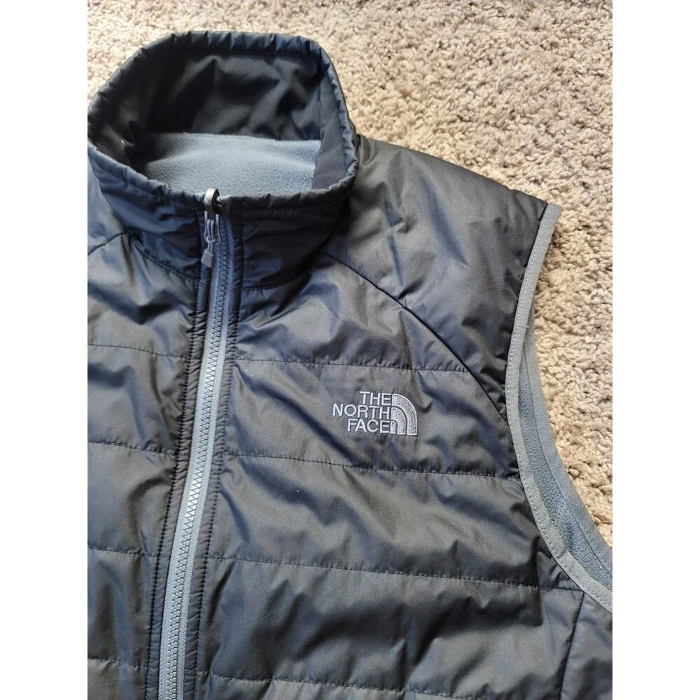 The North Face Men's L Trinity Reversible Puffer Fleece Vest Black Gray Full Zip